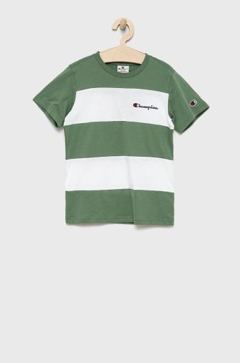 Detské bavlnené tričko Champion 305959 zelená farba, s nášivkou