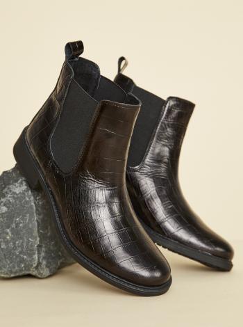 Čierne dámske kožené chelsea topánky s krokodýlím vzorom OJJU