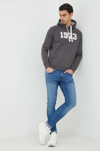 Bavlnená mikina Pepe Jeans Sammuel pánska, šedá farba, s kapucňou, s nášivkou