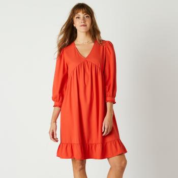 Blancheporte Jednofarebné rovné šaty s 3/4 rukávmi, krep oranžová 36