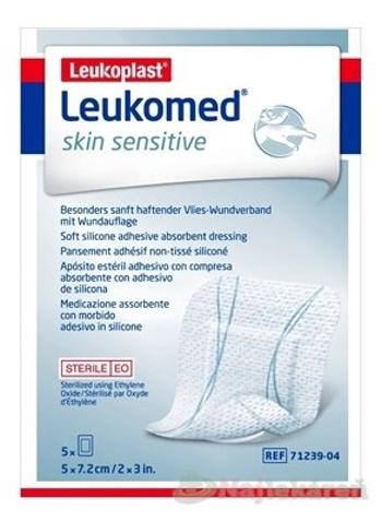 LEUKOPLAST LEUKOMED SKIN SENSITIVE textilné krytie s vankúšikom, náplasť sterilná, 5x7,2 cm, 5 ks