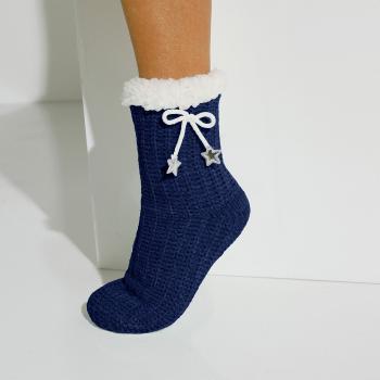 Blancheporte Papučové ponožky zo ženilkového úpletu, s mašličkou a hviezdičkami nám.modrá 40/41