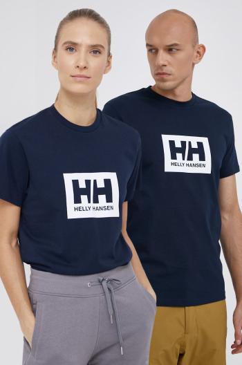 Bavlnené tričko Helly Hansen tmavomodrá farba, s potlačou