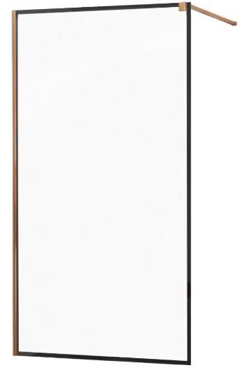 MEXEN/S - KIOTO Sprchová zástena WALK-IN 50x200 cm 8 mm, ružové zlato, čierny profil 800-050-101-60-70
