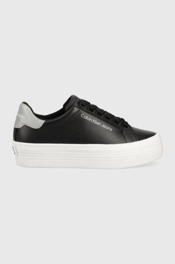 Kožené tenisky Calvin Klein Jeans VULC FLATFORM LACEUP čierna farba, YW0YW01220