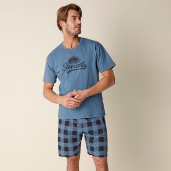Blancheporte Kockované bavlnené pyžamo s krátkymi rukávmi a šortkami modrosivá 127/136 (3XL)