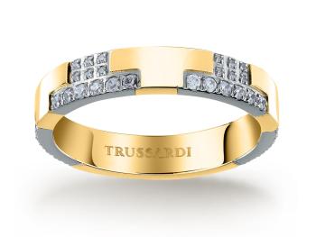 Trussardi Blyštivý bicolor prsteň z ocele T-Logo TJAXC39 56 mm