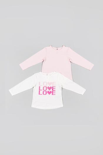 Tričko s dlhým rukávom pre bábätká zippy 2-pak ružová farba,