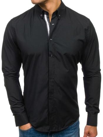 Čierna pánska elegantá košeľa s dlhými rukávmi BOLF 7727