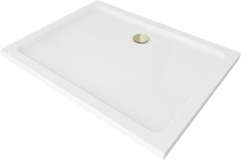 MEXEN/S - Flat sprchová vanička obdĺžniková slim 90 x 80 cm, biela + zlatý sifón 40108090G