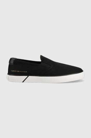 Tenisky Tommy Hilfiger ESSENTIAL SLIP-ON SNEAKER BL dámske, čierna farba, FW0FW07249