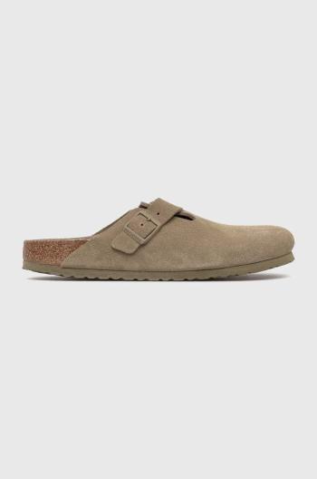 Semišové šľapky Birkenstock Boston pánske, béžová farba, 1019108