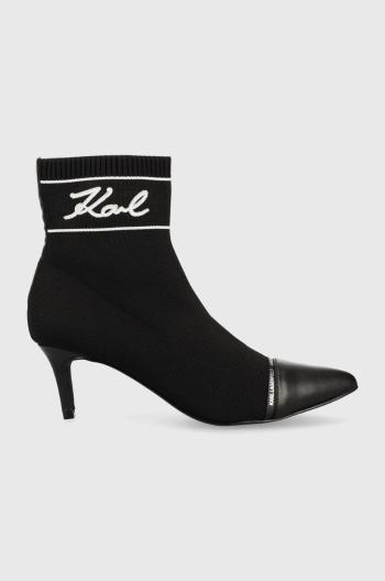 Členkové topánky Karl Lagerfeld Pandara dámske, čierna farba, na vysokom podpätku,