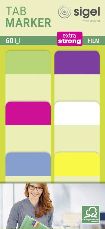 Sigel samolepiace záložka HN203 60 ks / bal. zelená, žltá, ružová, modrá, fialová, biela