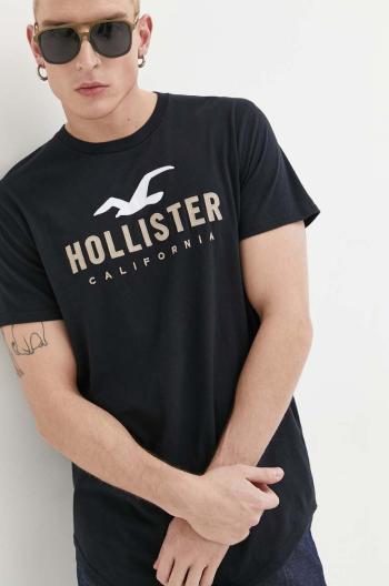 Bavlnené tričko Hollister Co. čierna farba, s nášivkou