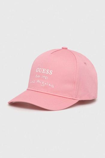 Detská baseballová čiapka Guess ružová farba, s potlačou