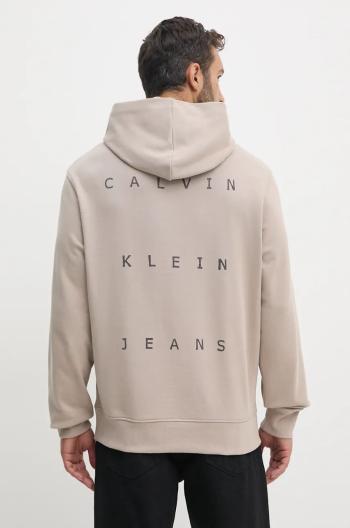 Bavlnená mikina Calvin Klein Jeans pánska, béžová farba, s kapucňou, s potlačou, J30J327318