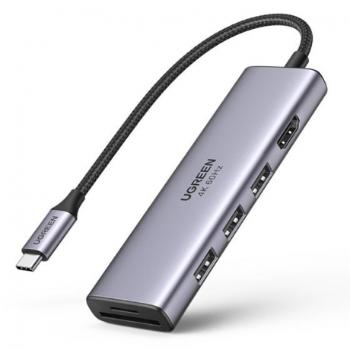 Ugreen CM511 HUB adaptér USB-C - 3x USB 3.2 / HDMI 4K / SD TF, šedý (60383 CM511)