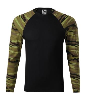 MALFINI Maskáčové tričko s dlhým rukávom Camouflage LS - Maskáčová zelená | XL