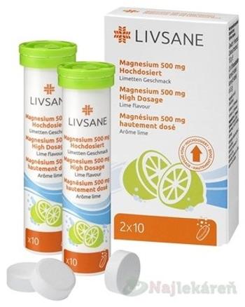 LIVSANE Magnézium 500 mg šumivé tablety, Limetka 20 tbl