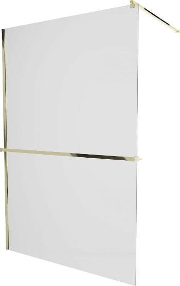 MEXEN/S - KIOTO Sprchová zástena WALK-IN s poličkou a držiakom uterákov 110 x 200 cm, matné sklo 8 mm, zlatá 800-110-121-50-30