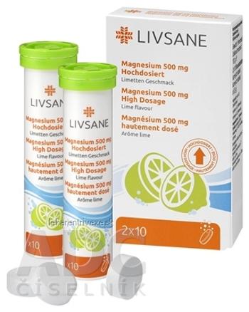 LIVSANE Magnézium 500 mg šumivé tablety, Lime, vysoká dávka, 1x20 ks