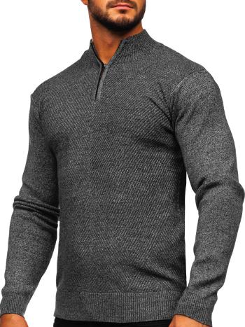 Grafitový pánsky sveter so stojačikovým golierom Bolf S8205