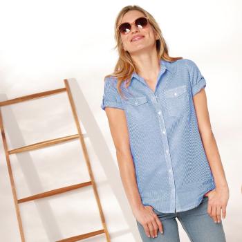 Blancheporte Pruhovaná košeľa s krátkymi rukávmi biela/modrá 42