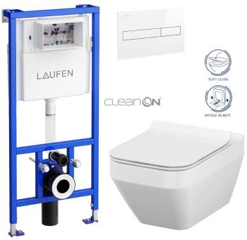 LAUFEN Rámový podomietkový modul CW1 SET s bielym tlačidlom + WC CERSANIT CLEANON CREA štvorec + SEDADLO H8946600000001BI CR2