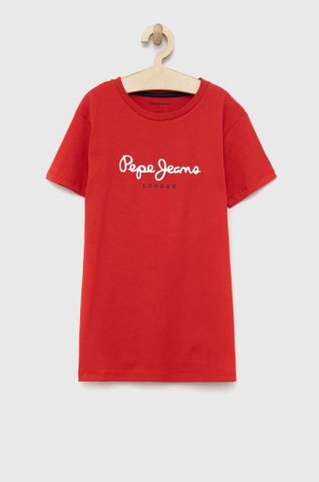 Detské bavlnené tričko Pepe Jeans PJL BJ červená farba, s potlačou