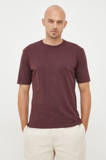 Bavlnené tričko Sisley bordová farba, jednofarebné