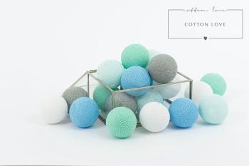 Bavlnené svietiaci LED guličky Cotton Balls - mint pastel 35 guličiek