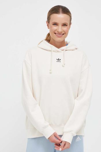 Mikina adidas Originals dámska, béžová farba, s kapucňou, jednofarebná