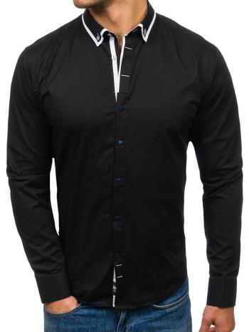 Čierna pánska elegantá košeľa s dlhými rukávmi BOLF 7713