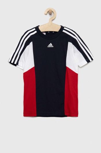 Detské bavlnené tričko adidas U 3S CB TEE tmavomodrá farba, vzorované