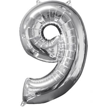 Amscan Fóliový balón narodeninové číslo 9 strieborný 66cm