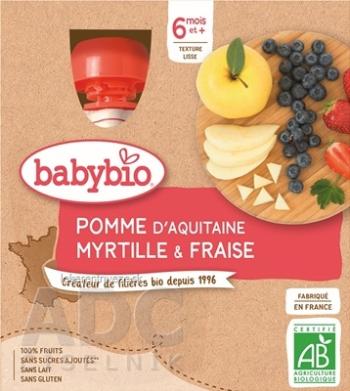 BabyBIO Jablko čučoriedky jahody ovocný príkrm (od ukonč. 6. mesiaca) 4x90 g
