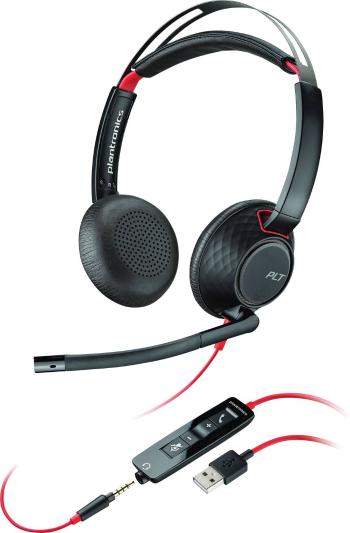 Plantronics Blackwire C5220 telefónne headset s USB, jack 3,5 mm káblový na ušiach čierna, červená