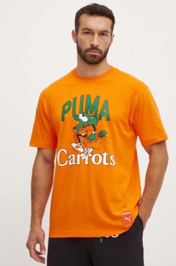 Bavlnené tričko Puma PUMA X CARROTS Graphic Tee pánske, oranžová farba, s potlačou, 627443