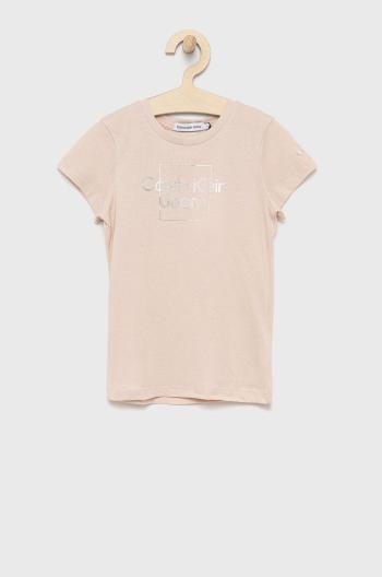 Detské bavlnené tričko Calvin Klein Jeans ružová farba,