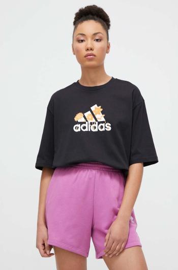 Bavlnené tričko adidas dámske, čierna farba, IR5896