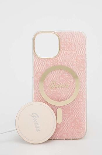 Puzdro na telefón a nabíjačka Guess iPhone 14 6,1'' ružová farba