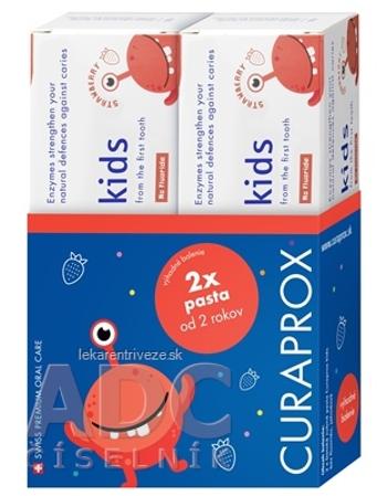 CURAPROX Kids 2+ BEZ FLUORIDU detská zubná pasta, príchuť JAHODA 2x60 ml