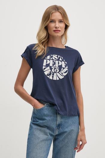 Bavlnené tričko Pepe Jeans ELVIA dámske, tmavomodrá farba, PL505881