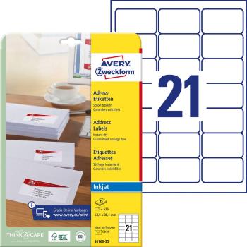 Avery-Zweckform J8160-25 etikety 63.5 x 38.1 mm papier  biela 525 ks permanentné adresná nálepky, univerzálne etikety at