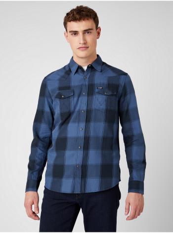 Modrá pánska kockovaná košeľa Wrangler LS Western Shirt