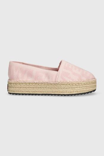 Espadrilky Tommy Jeans LOGOMANIA ESPADRILLE ružová farba, na platforme, EN0EN02079