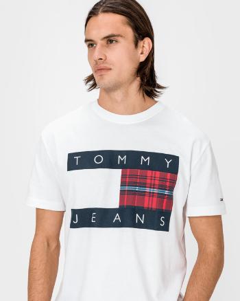 Tommy Jeans Plaid Centre Flag Tričko Biela