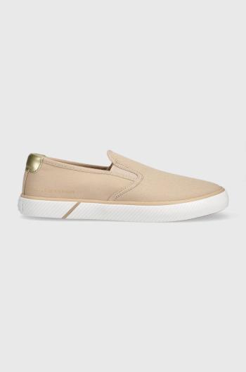 Tenisky Tommy Hilfiger ESSENTIAL SLIP-ON SNEAKER dámske, béžová farba, FW0FW06956