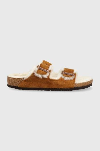 Detské semišové šľapky Birkenstock hnedá farba